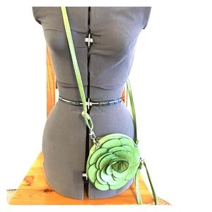 Crossbody with wristlet little green leather purse